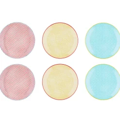 6 Assiettes plates Pattern Color bleu clair/rouge/jaune - D.26 cm