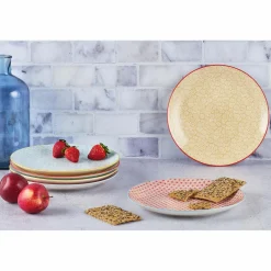 6 Assiettes plates Pattern Color bleu clair/rouge/jaune - D.26 cm