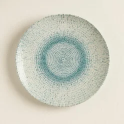 6 Assiettes PlatesAqua 27Cm En PorcelaineBlanc Et Bleu