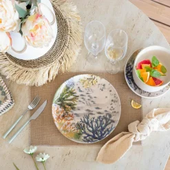 6 Assiettes PlatesCorfou 26Cm En Grès Bleu