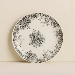 6 Assiettes PlatesFlorali 26Cm En GrèsDécor Noir