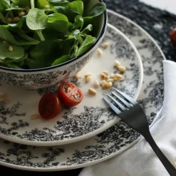 6 Assiettes PlatesFlorali 26Cm En GrèsDécor Noir