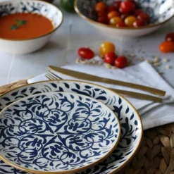 6 Assiettes PlatesHéraclée 27Cm En GrèsDécor Bleu