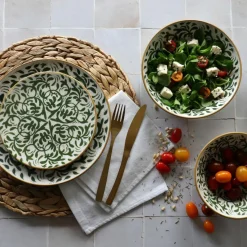 6 Assiettes PlatesHéraclée 27Cm En GrèsDécor Vert