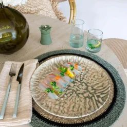 6 Assiettes PlatesJade 26Cm En Grès BeigeEt Vert
