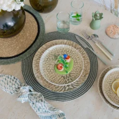 6 Assiettes PlatesJade 26Cm En Grès BeigeEt Vert