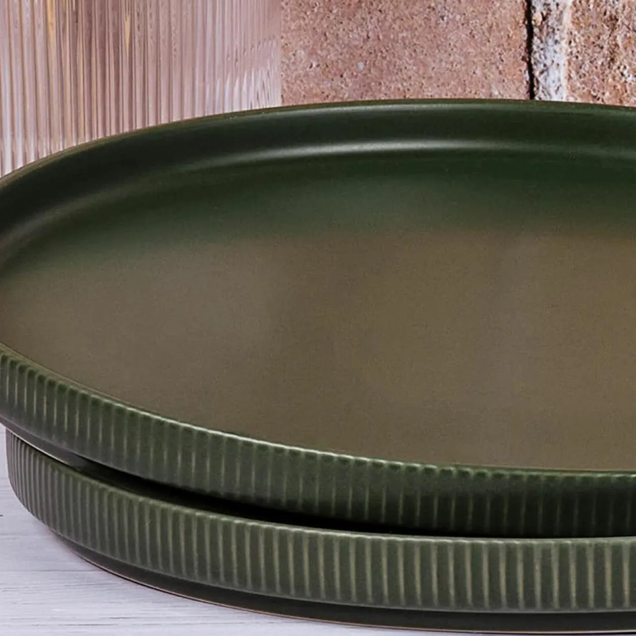 4 Assiettes Scandi vert olive - D.27 cm