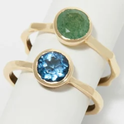 2 Bagues Aventurine verte & Iolite en Laiton doré