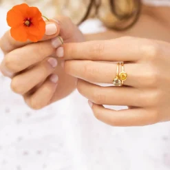 2 Bagues Cléa Améthyste & verre facetté en laiton doré