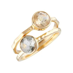 2 Bagues Cléa Améthyste & verre facetté en laiton doré