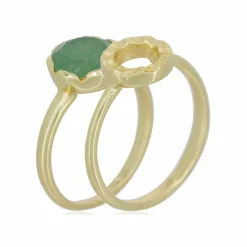 2 Bagues Cléo Aventurine en laiton doré