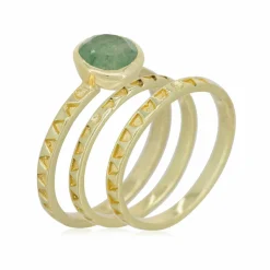 3 Bagues Erika Aventurine en laiton doré