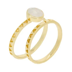 2 Bagues Erika Pierre de Lune en laiton doré