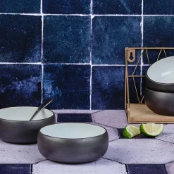 4 Bols en Grès Gourmet blanc granité/noir onyx - 35 cL