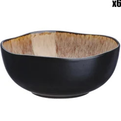 6 Bols en Grès Iris beige/marron - 80 cl