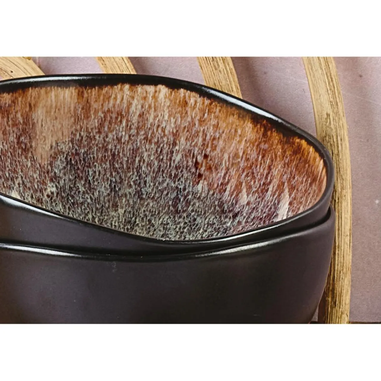 6 Bols en Grès Iris beige/marron - 30 cl