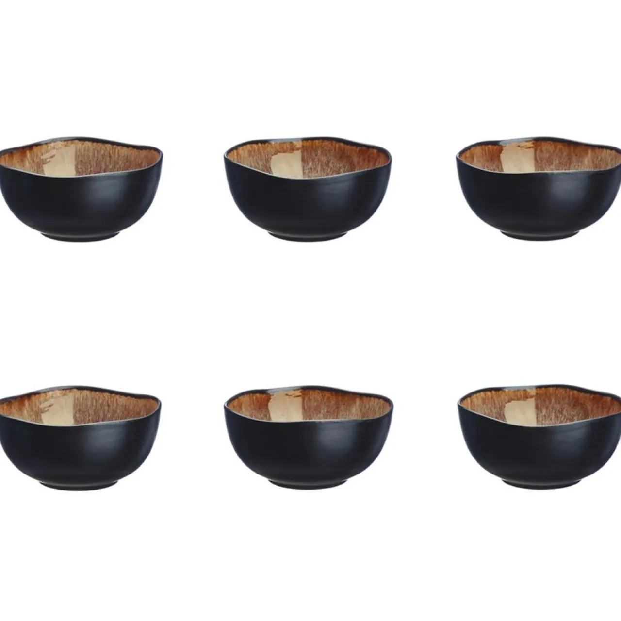 6 Bols en Grès Iris beige/marron - 30 cl