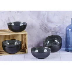 6 Bols en Grès Iris bleu foncé - 80 cl
