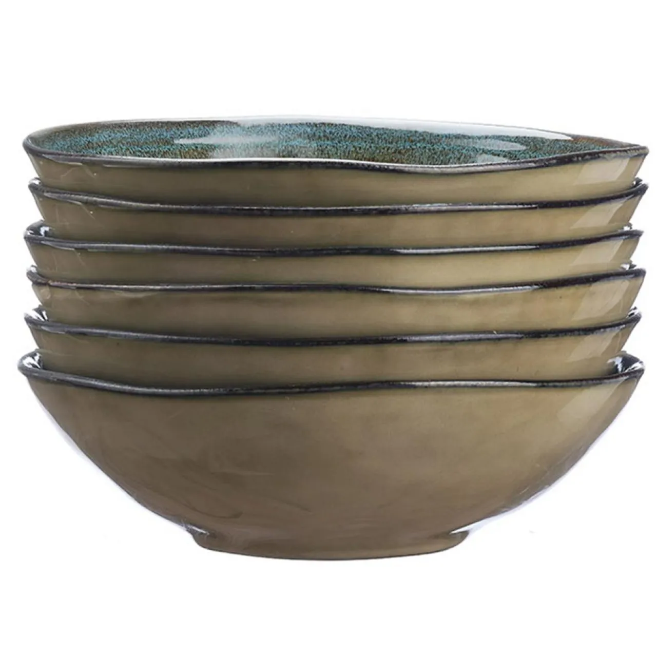 6 Bols en Grès Island kaki/bleu - 100 cl