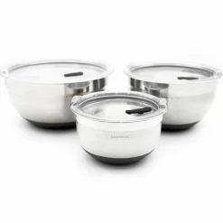 3 Bols inox avec couvercle hermétique inox/noirs