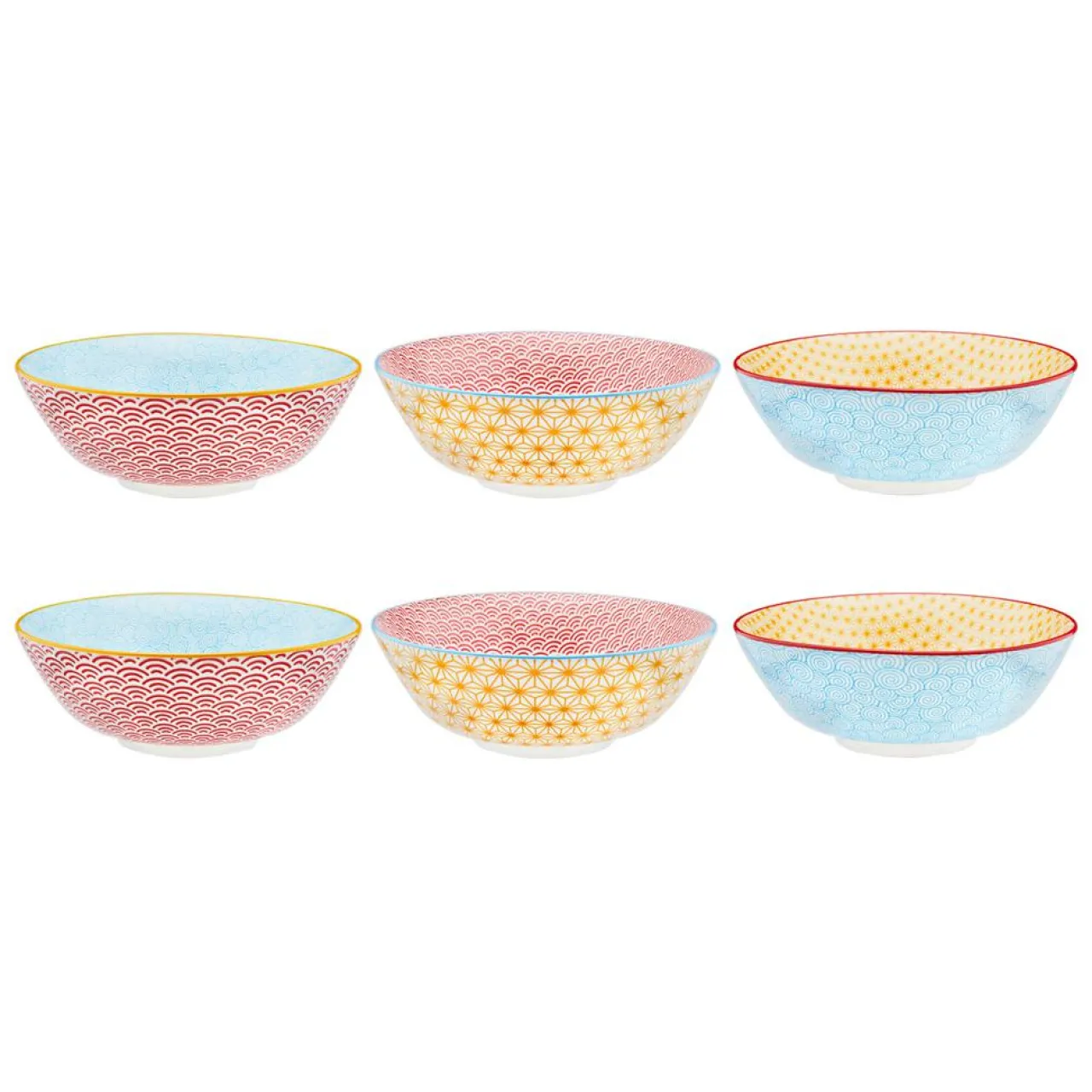 6 Bols Pattern Color bleu clair/rouge/jaune - D.21 cm