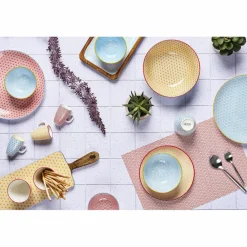 6 Bols petit-déjeuner Pattern Color bleu clair/rouge/jaune - D.15 cm