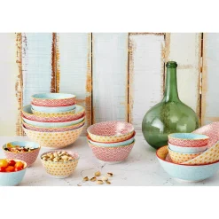 6 Bols petit-déjeuner Pattern Color bleu clair/rouge/jaune - D.15 cm