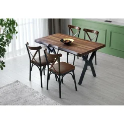 4 chaises ahsa marron/noir - 42x84x41 cm