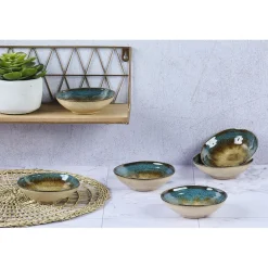 6 Coupelles en Grès Island kaki/bleu - 15 cl