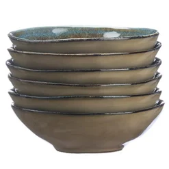6 Coupelles en Grès Island kaki/bleu - 15 cl