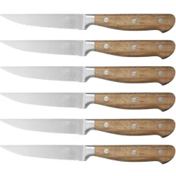 6 Couteaux à steak Jakob inox bois - 22x2x1 cm