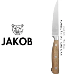 6 Couteaux à steak Jakob inox bois - 22x2x1 cm