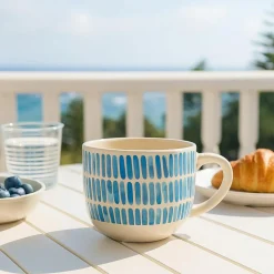 6 Jumbos Corfu 58ClEn Grès Blanc AvecRayures Bleues