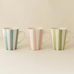 6 Mugs Arlequin 36ClEn Grès Blanc RayuresCouleurs Assorties