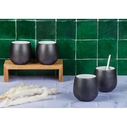 4 Mugs en Grès Gourmet blanc granité/noir onyx - 40 cL 8.5x8.5x9.5 cm