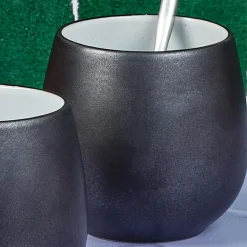 4 Mugs en Grès Gourmet blanc granité/noir onyx - 40 cL 8.5x8.5x9.5 cm