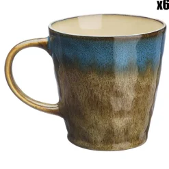 6 Mugs en Grès Island kaki/bleu - 40 cl