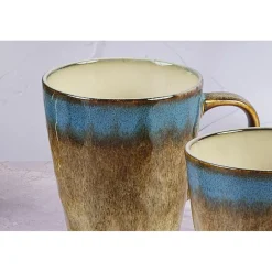 6 Mugs en Grès Island kaki/bleu - 40 cl