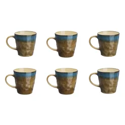 6 Mugs en Grès Island kaki/bleu - 40 cl