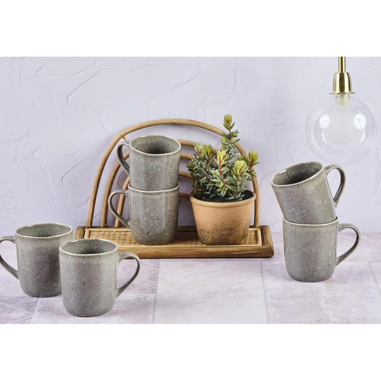 6 Mugs en Grès Stellar gris/anthracite - 40 cl