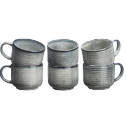6 Mugs en Grès Zen gris/bleu - 40 cl