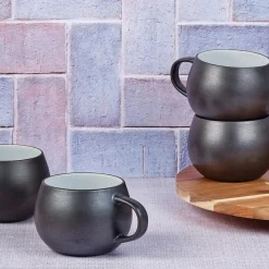 4 Mugs Gourmets blanc granité/noir onyx - 70 cL