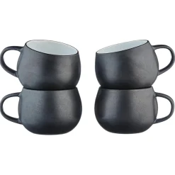 4 Mugs Gourmets blanc granité/noir onyx - 70 cL