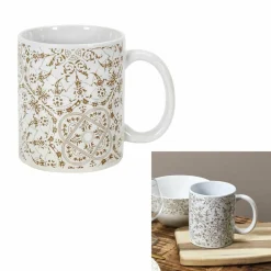2 Mugs motif faïence blanc/taupe - 12.5x9.2x8 cm