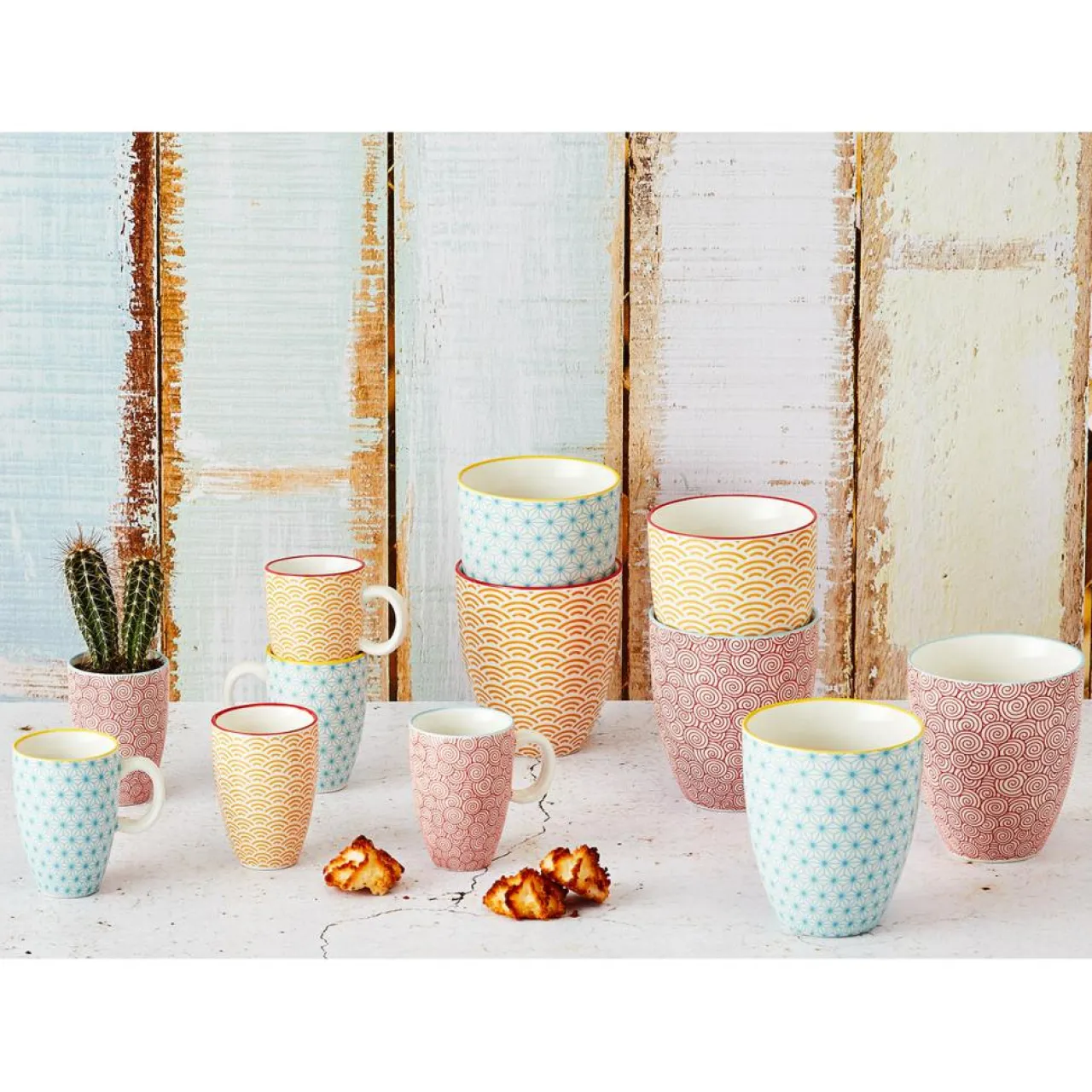 6 Mugs Pattern Color bleu clair/rouge/jaune - 30 cl