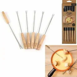 6 Piques à fondue bois/inox