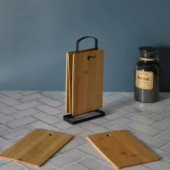 6 Planches à découper avec socle marron/noir - 16x30x5 cm