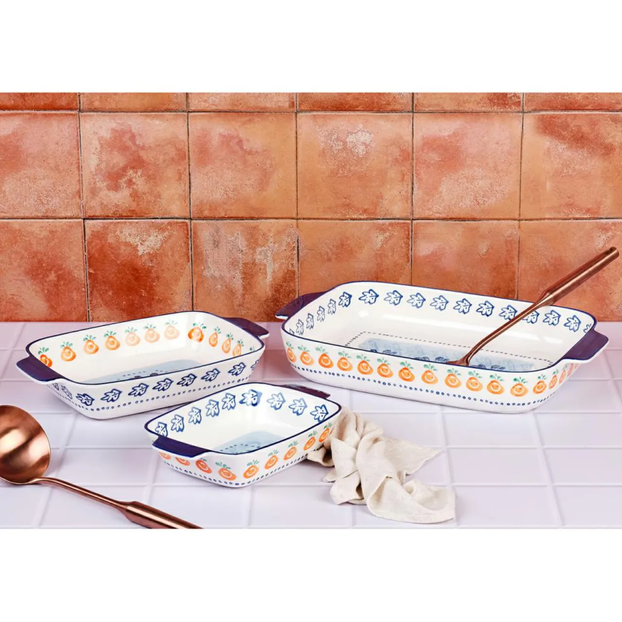 3 Plats à four en Porcelaine Napoli multicolores - 55.3x38.2x20.5 cm