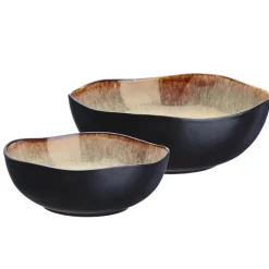 2 Saladiers en Grès Iris beige/marron - 24x8.5/28.5x10 cm