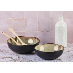 2 Saladiers en Grès Iris beige/marron - 24x8.5/28.5x10 cm